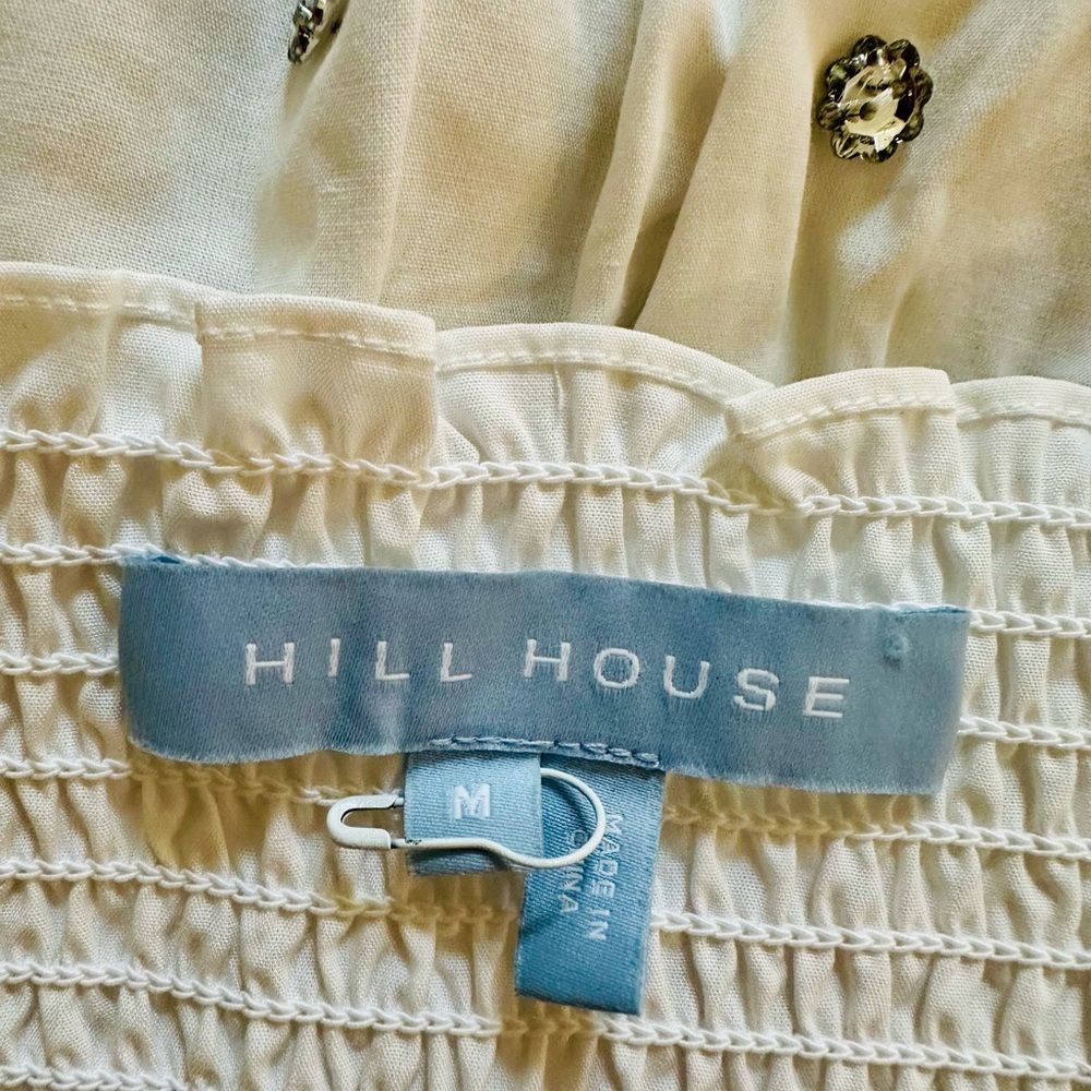 Hill House White Square Neck Puff Sleeve Embellished Top. Size Medium - Picture 10 of 11